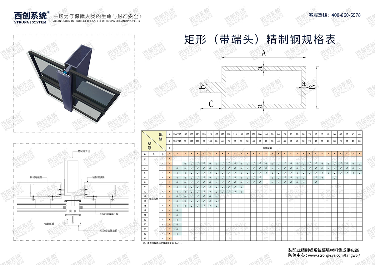 西創系統-矩形（帶端頭）精致鋼型材規格表